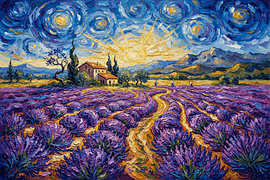 Lavendelfeld in der Provence unter einem funkelnden Sternenhimmel von STUDIO ARTSY
