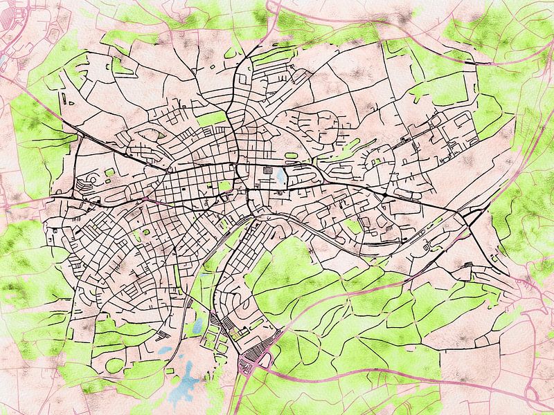 Map of Schwenningen with the style 'Soothing Spring' by Maporia