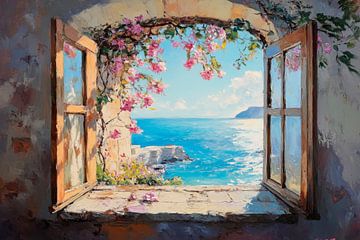 Raam met uitzicht op zee van Poster Art Shop