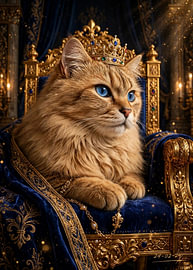 Royal Golden Cat Wearing a Crown on a Throne by Erik Iskandar