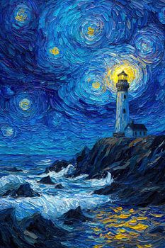 Lighthouse Under Starry Night Sky 02