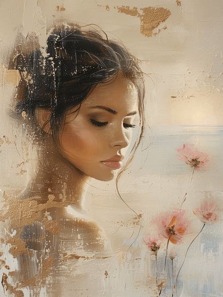 Modern and abstract portrait in pastel colours by Carla Van Iersel