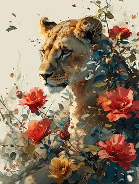 Présence royale - Lionne en fleurs sur Eva Lee