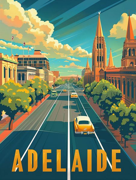 Adelaide Sunlit Streets: Klassisches australisches Stadtplakat von Travel Shop