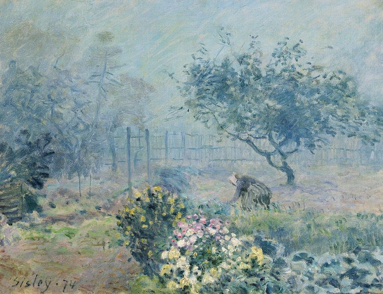 Alfred Sisley,Mist, buurman, 1874 van finemasterpiece