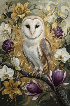 Effraie des clochers entre Orchidée et Magnolia