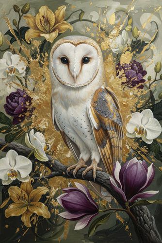 Effraie des clochers entre Orchidée et Magnolia