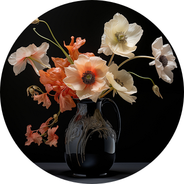 Vaas met bloemen wit-zwart van TheXclusive Art