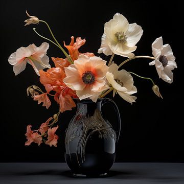 Vaas met bloemen wit-zwart van TheXclusive Art