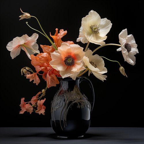Vase à fleurs blanc-noir
