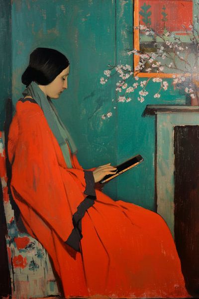 A reader in red robes by Poster Art Shop
