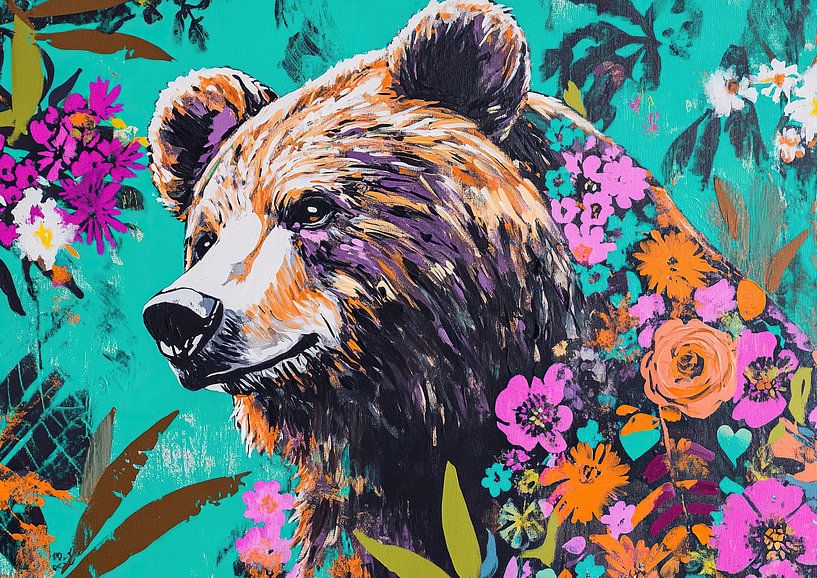 Ours moderne avec fleurs colorées par OMG Art