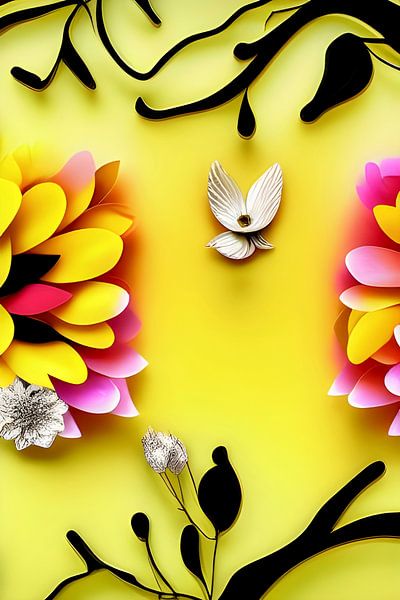 Bright Yellow and Flowers III - flower, plant and silver detail by Lily van Riemsdijk - Art Prints with Color