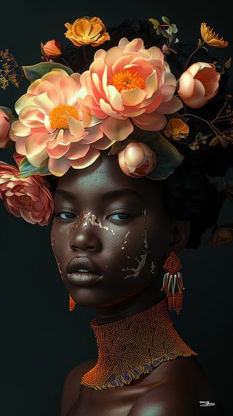 african woman with flowers by Gelissen Artworks