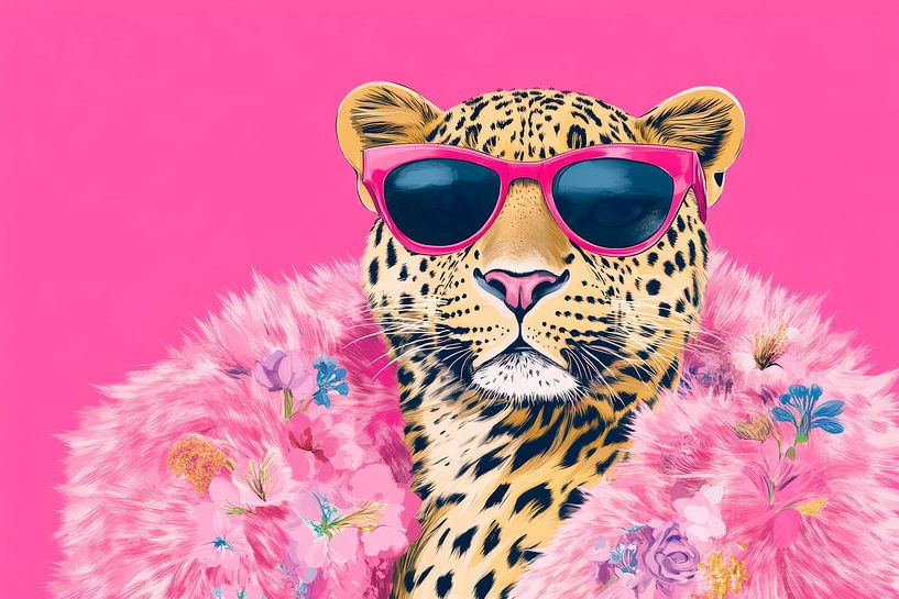 Cheetah in een coole outfit met een roze achtergrond van Poster Art Shop