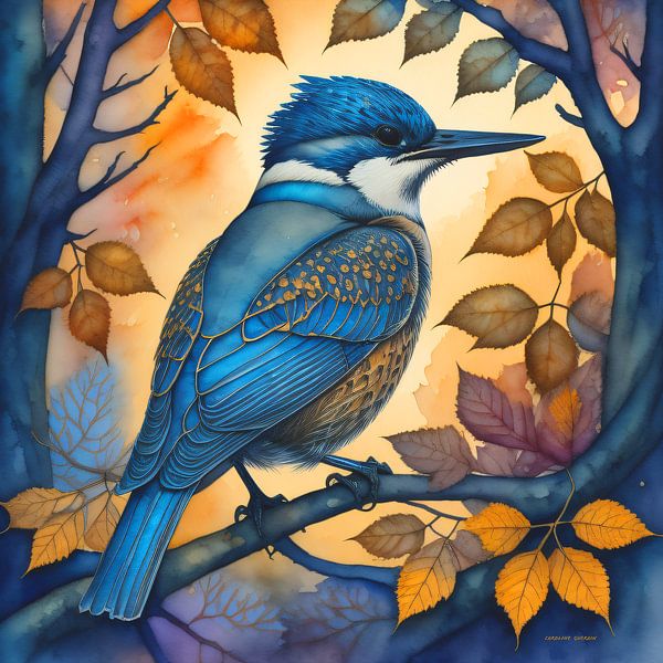 Kingfisher in the forest by Caroline Guerain