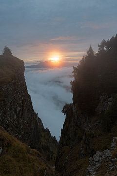 Sunset above the clouds in the swiss alps.