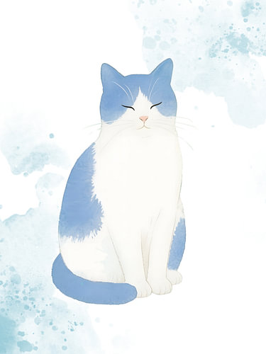 Serene Blue Cat - Minimalistische aquarelillustratie