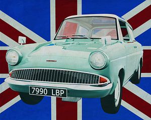 Ford Anglia vor dem Union Jack