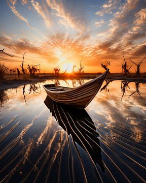 Boot in de zonsopgang van fernlichtsicht