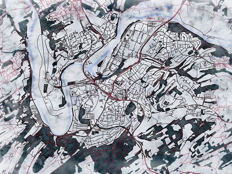 Map of Hattingen with the style 'White Winter' by Maporia