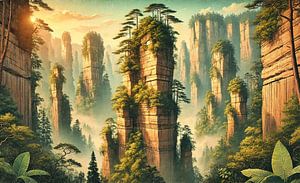 Vintage China, Zhangjiajie Steinsäulen Poster