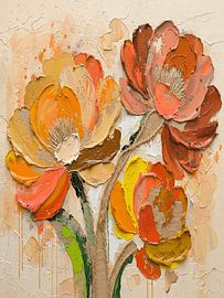 Bouquet de fleurs moderne et abstrait, technique mixte, avec relief