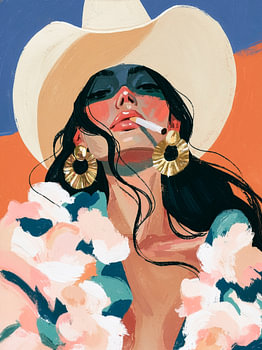 Cowgirl avec une cigarette et des fleurs