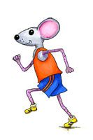 Watercolor illustration of a running mouse