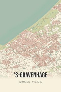 Retro kaart van 's-Gravenhage, Randstad, Zuid-Holland. van MijnStadsPoster