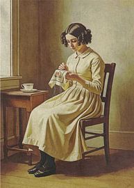 Victoriaanse dame borduurt bij het raam Vintage stijl portret van Hecate Pim