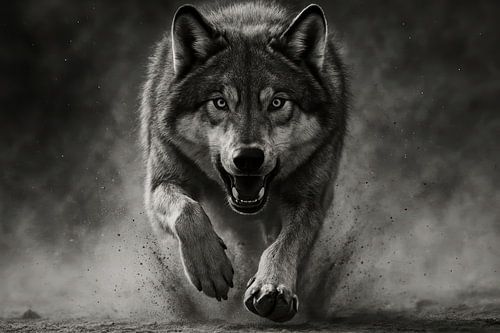 Wolf sprint door stofwolken