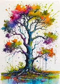 Oak Tree Watercolor Art – Timeless Expressive Landscape
