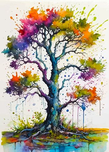 Eiken Boom Aquarel Kunst - Tijdloos Expressief Landschap