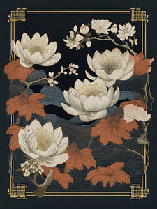 Japandi-Stillleben: Stilvolle Lotusblumen mit raffinierten orientalischen Details