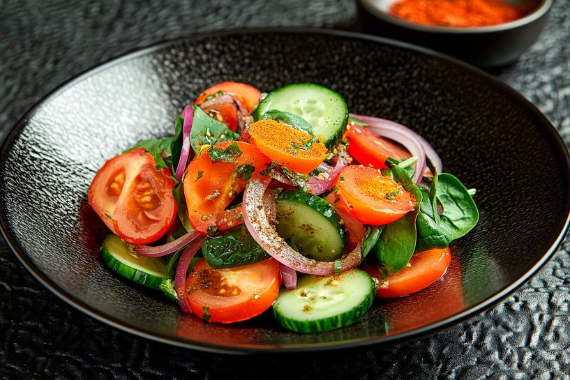 Salade de légumes frais dans un saladier noir par Poster Art Shop