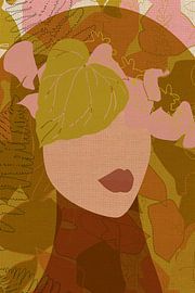 70s Retro portrait in orange, pink, ocher vintage floral pattern by Dina Dankers