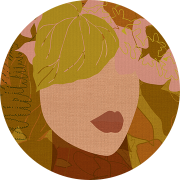 70s Retro portret in oranje, roze, oker vintage bloemenpatroon van Dina Dankers