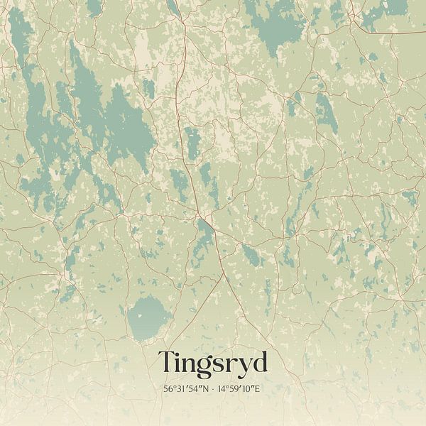 Vintage map of Tingsryd, Sweden. by Prints of Place