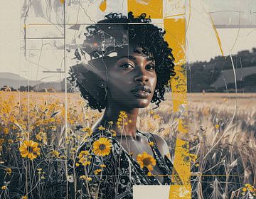 Portrait dans un champ de fleurs sur Emiel de Lange