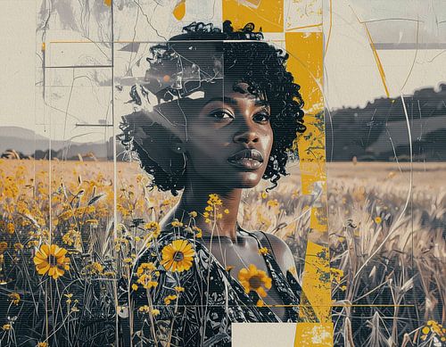 Portret in bloemen veld