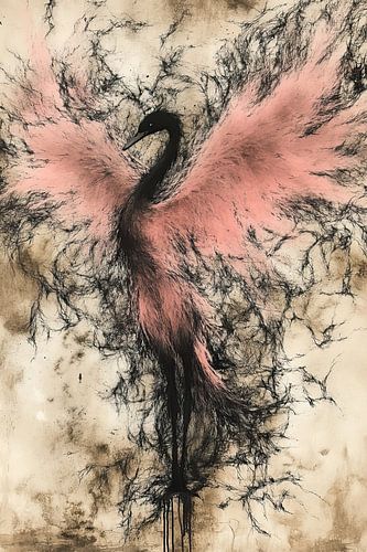 jaunty bird in charcoal and paint