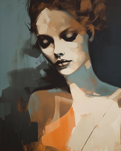 Modern portrait in brown and orange tones by Carla Van Iersel