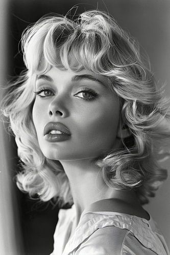 Vrouwen in glamourstijl vijftiger en zestiger jaren fotografie en filmindustrie. Kunstmatige intelligentie van niet bestaande personen.