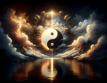 Yin-Yang-Symbol in der Natur bei Nacht projiziert von Eye on You