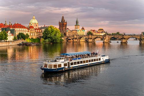 Boat on the Vltava in front of Charles Bridge in Prague (0168)
