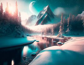 Winterlandschap met waterval