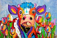 Vache dans un Champ de Tulipes