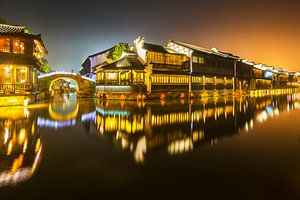 Historische Wasserstadt Wuzhen nachts