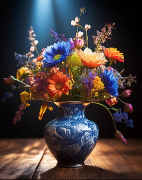 Contrasten van Bloemen en Blauw: Een Ode aan Delfts Blauw van Rob van Dongen